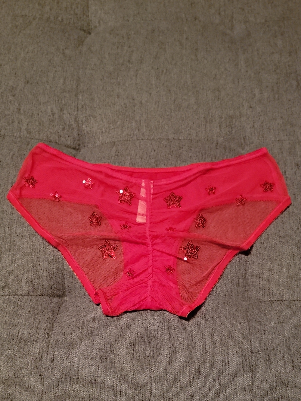 VTG 2013 Victoria's Secret Red Sequin Star Mesh Ruched Hiphugger S